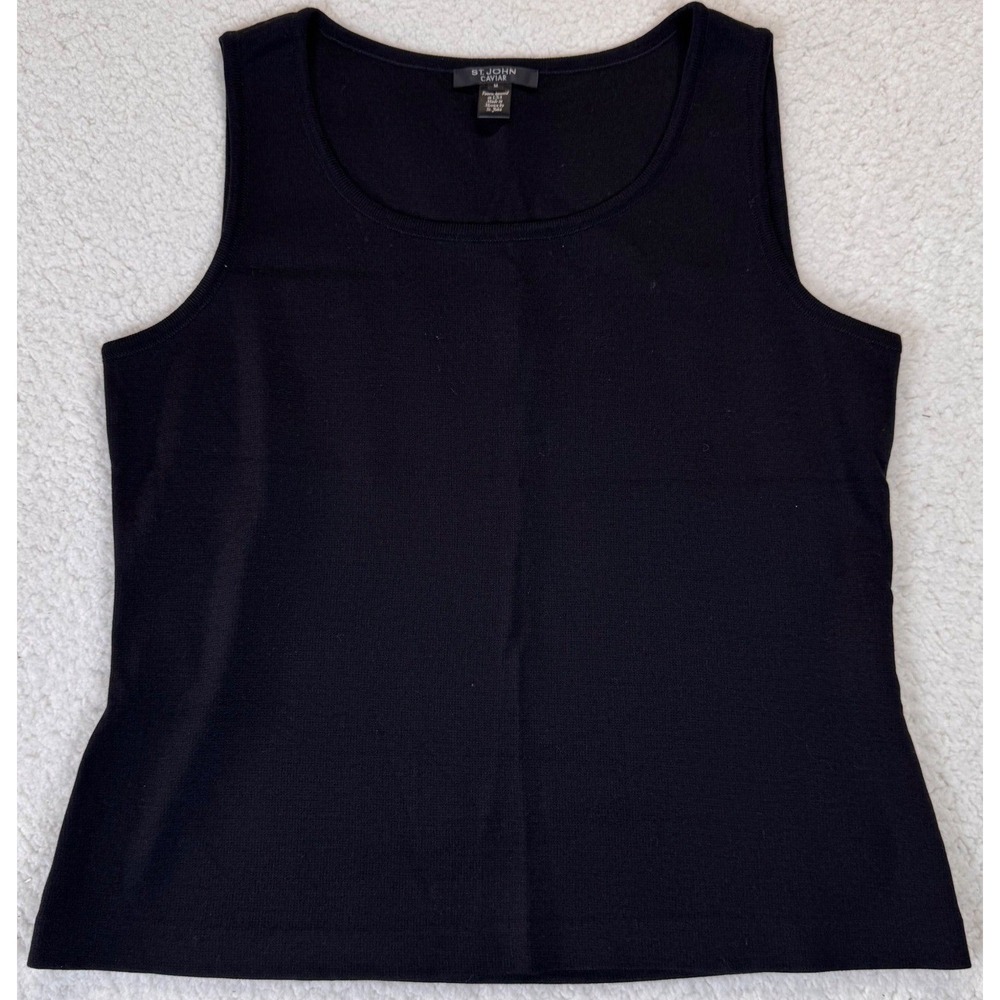 St John Caviar Black Wool Blend Knit Tank Top Scoop Neck Sleeveless Medium